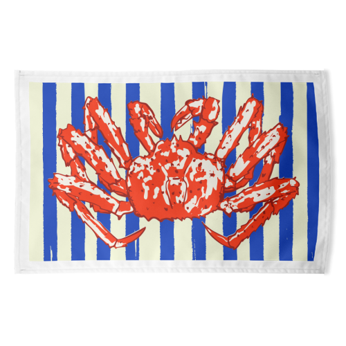 Groovy King Crab Blue Stripes Retro Illustration - funny tea towel by EZbie