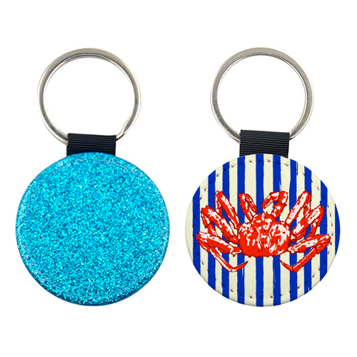 Groovy King Crab Blue Stripes Retro Illustration - keyring by EZbie