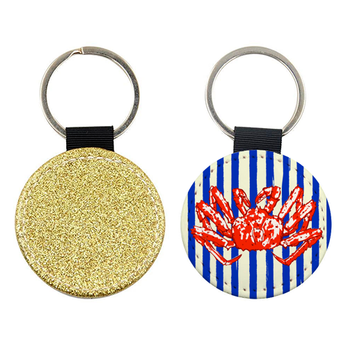 Groovy King Crab Blue Stripes Retro Illustration - keyring by EZbie