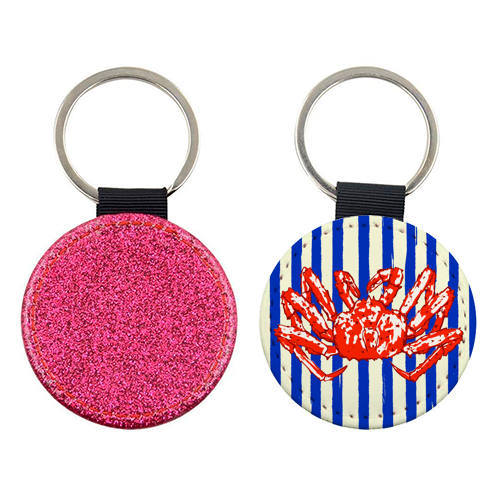 Groovy King Crab Blue Stripes Retro Illustration - keyring by EZbie