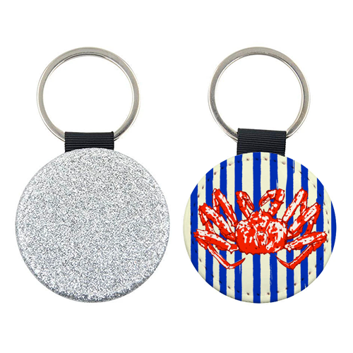 Groovy King Crab Blue Stripes Retro Illustration - keyring by EZbie