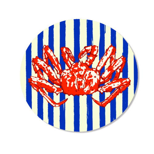Groovy King Crab Blue Stripes Retro Illustration - Magnet by EZbie