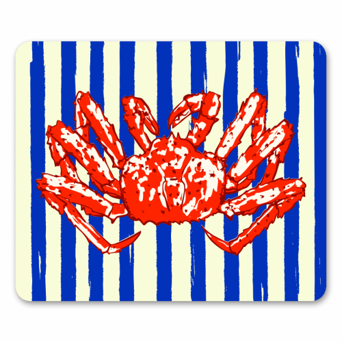 Groovy King Crab Blue Stripes Retro Illustration - mouse mat by EZbie