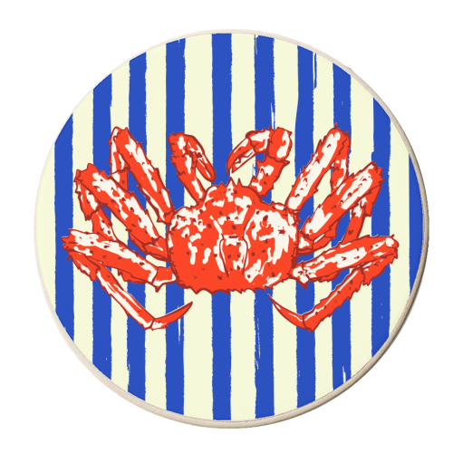 Groovy King Crab Blue Stripes Retro Illustration - personalised beer coaster by EZbie