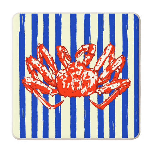 Groovy King Crab Blue Stripes Retro Illustration - personalised beer coaster by EZbie