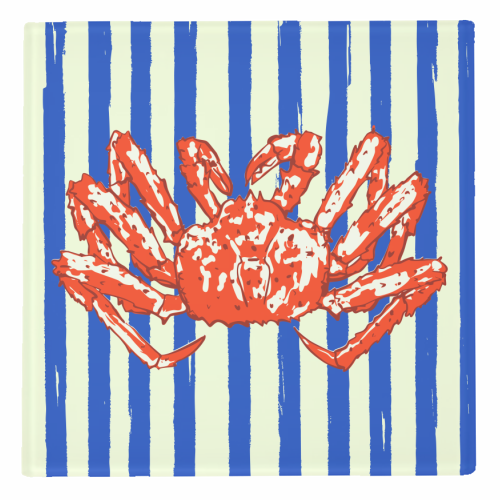 Groovy King Crab Blue Stripes Retro Illustration - personalised beer coaster by EZbie