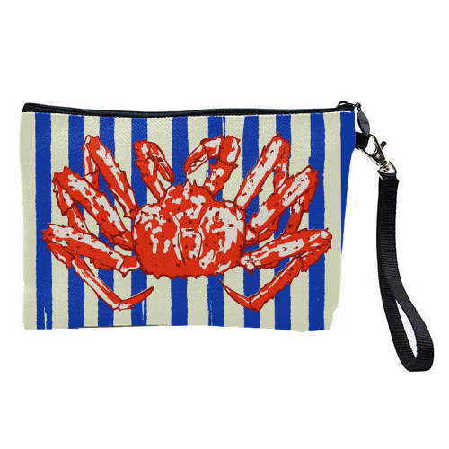 Groovy King Crab Blue Stripes Retro Illustration - pretty makeup bag by EZbie