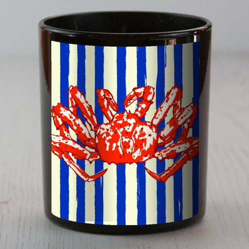 Groovy King Crab Blue Stripes Retro Illustration - scented candle by EZbie
