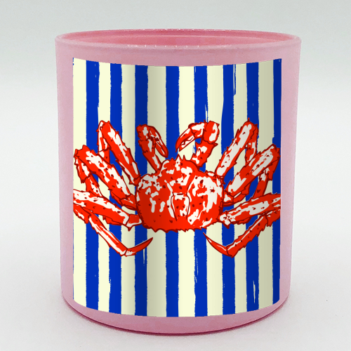 Groovy King Crab Blue Stripes Retro Illustration - scented candle by EZbie