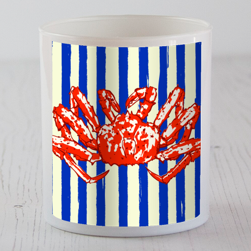 Groovy King Crab Blue Stripes Retro Illustration - scented candle by EZbie