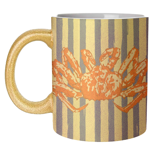 Groovy King Crab Blue Stripes Retro Illustration - unique mug by EZbie