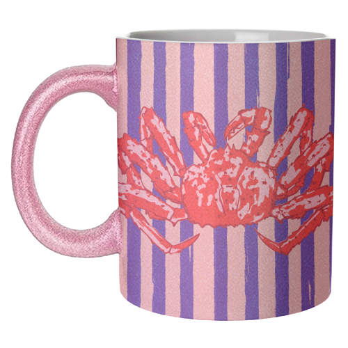 Groovy King Crab Blue Stripes Retro Illustration - unique mug by EZbie