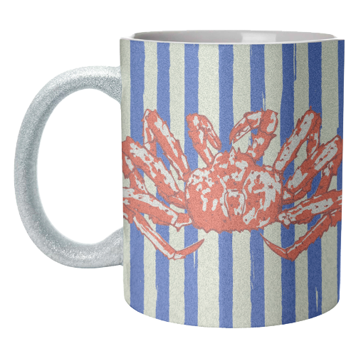 Groovy King Crab Blue Stripes Retro Illustration - unique mug by EZbie