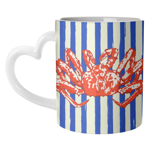 Groovy King Crab Blue Stripes Retro Illustration - unique mug by EZbie