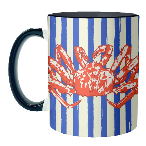 Groovy King Crab Blue Stripes Retro Illustration - unique mug by EZbie