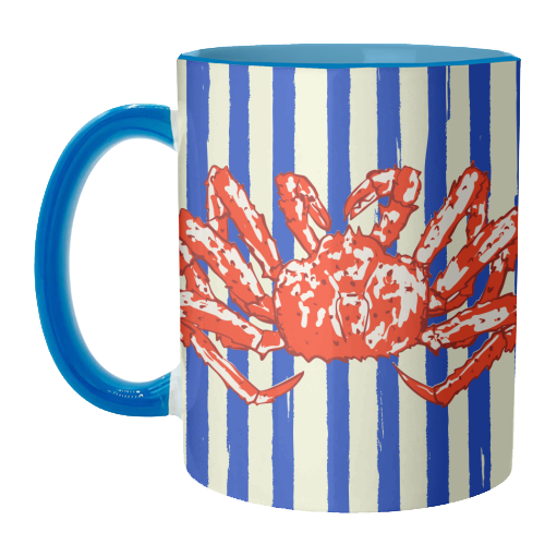Groovy King Crab Blue Stripes Retro Illustration - unique mug by EZbie
