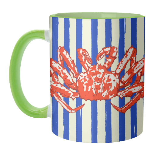 Groovy King Crab Blue Stripes Retro Illustration - unique mug by EZbie