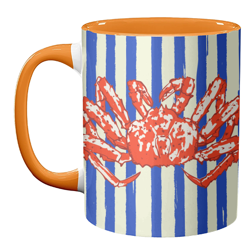 Groovy King Crab Blue Stripes Retro Illustration - unique mug by EZbie