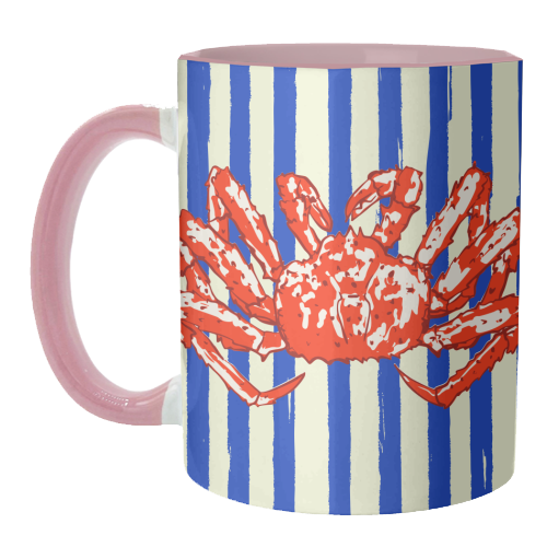 Groovy King Crab Blue Stripes Retro Illustration - unique mug by EZbie