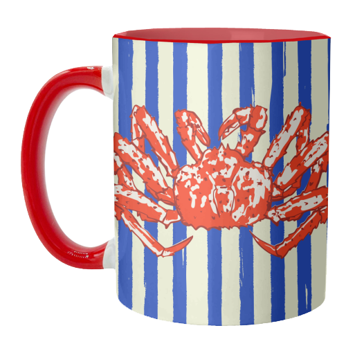 Groovy King Crab Blue Stripes Retro Illustration - unique mug by EZbie