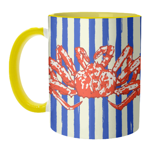 Groovy King Crab Blue Stripes Retro Illustration - unique mug by EZbie