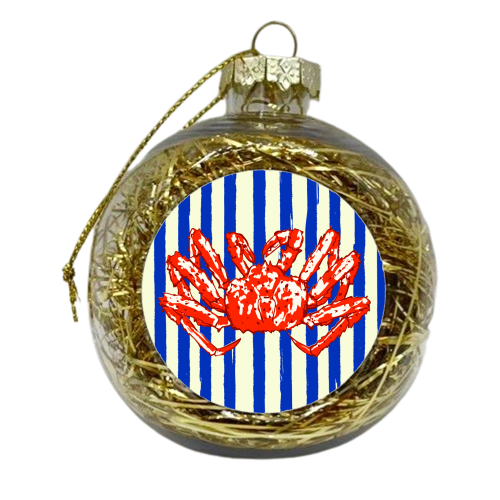 Groovy King Crab Blue Stripes Retro Illustration - xmas bauble by EZbie