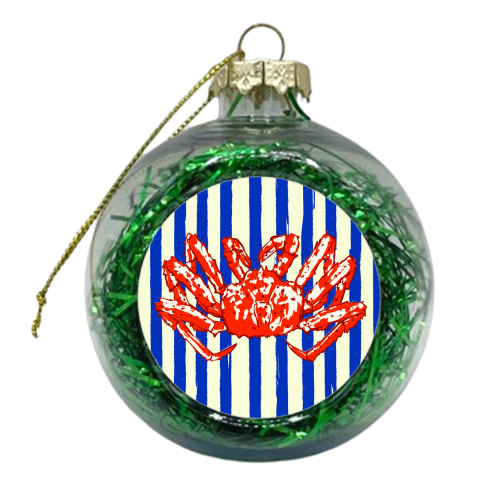 Groovy King Crab Blue Stripes Retro Illustration - xmas bauble by EZbie