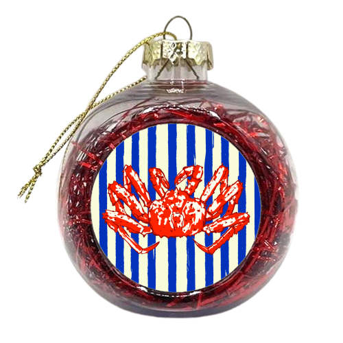 Groovy King Crab Blue Stripes Retro Illustration - xmas bauble by EZbie