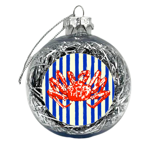 Groovy King Crab Blue Stripes Retro Illustration - xmas bauble by EZbie