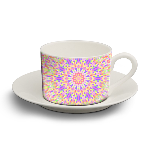 Groovy Mandala - multicoloured - personalised cup and saucer by Kaleiope Studio