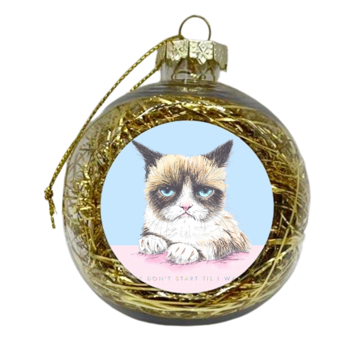 Grumpy Party Cat - xmas bauble by Rachel Foreman