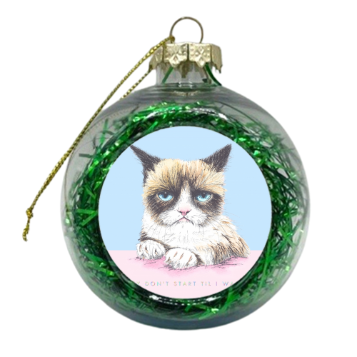 Grumpy Party Cat - xmas bauble by Rachel Foreman