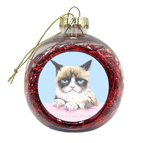 Grumpy Party Cat - xmas bauble by Rachel Foreman