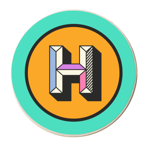 H - Bold Typography Colour Block Alphabet Letter Initial - personalised beer coaster by AbiGoLucky