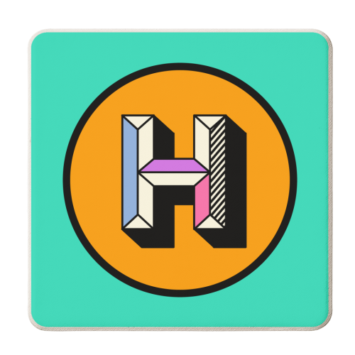 H - Bold Typography Colour Block Alphabet Letter Initial - personalised beer coaster by AbiGoLucky