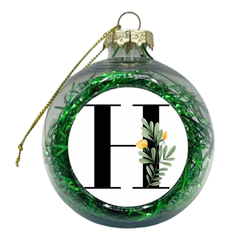 H Floral Letter Initial - xmas bauble by Toni Scott