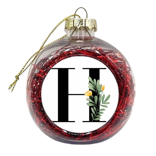 H Floral Letter Initial - xmas bauble by Toni Scott