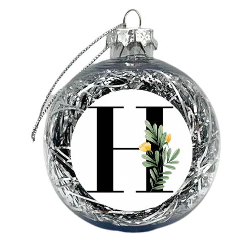H Floral Letter Initial - xmas bauble by Toni Scott