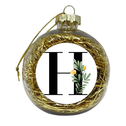 H Floral Letter Initial - xmas bauble by Toni Scott