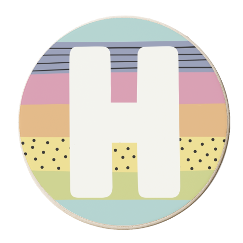 H - personalised initial in modern rainbow colours - personalised beer coaster by Giddy Kipper
