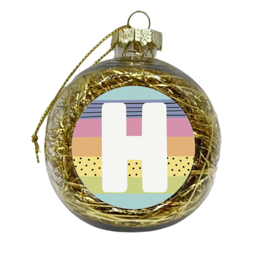 H - personalised initial in modern rainbow colours - xmas bauble by Giddy Kipper