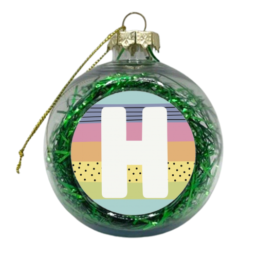 H - personalised initial in modern rainbow colours - xmas bauble by Giddy Kipper