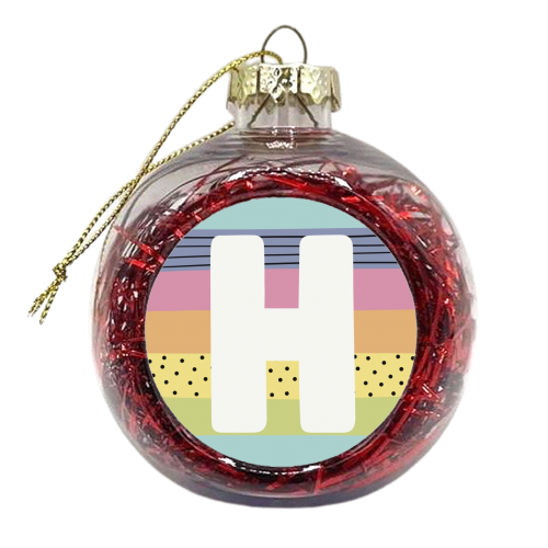 H - personalised initial in modern rainbow colours - xmas bauble by Giddy Kipper