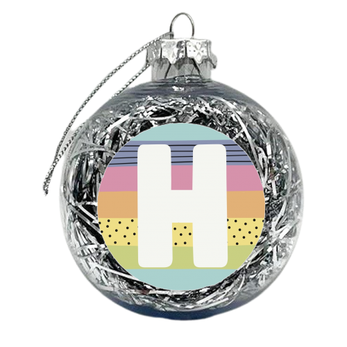 H - personalised initial in modern rainbow colours - xmas bauble by Giddy Kipper