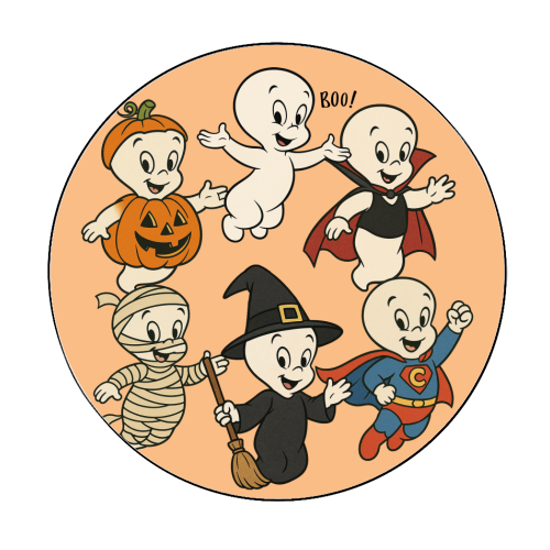 Halloween Casper - Circle Sticker by Ms Doodle