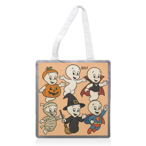 Halloween Casper - printed canvas tote bag by Ms Doodle