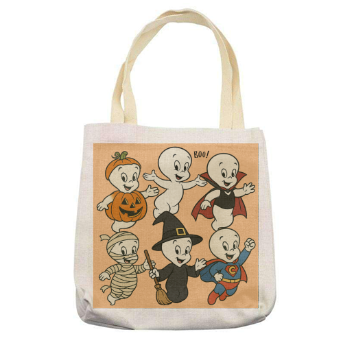 Halloween Casper - printed canvas tote bag by Ms Doodle
