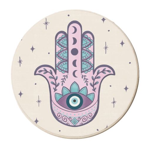 Hamsa Evil Eye - personalised beer coaster by Sarah Wilkinson
