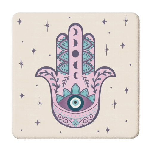 Hamsa Evil Eye - personalised beer coaster by Sarah Wilkinson