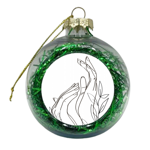 Hands with Leaves Line Art - xmas bauble by Toni Scott